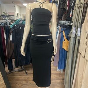 Black Midi Pencil Skirt with Side Ring Detail - Women